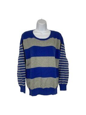 Gap Womens Large Blue & Gray Striped Cotton Sweater With Long Sleeves